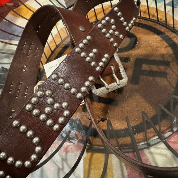 Double RL (RRL) Brown Leather Studded Belt - Picture 3 of 9